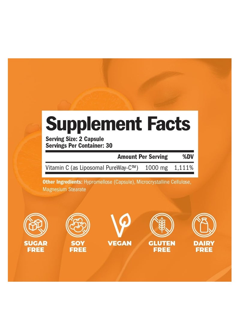 Vimerson Health Premium Vegan Liposomal Vitamin C 1000mg Capsules High Absorption Vitamin C Capsules for Optimal Immune Health. GMO, Gluten, Dairy & Soy Free. 60 VIT C Capsules - Made in The USA  - Image 2