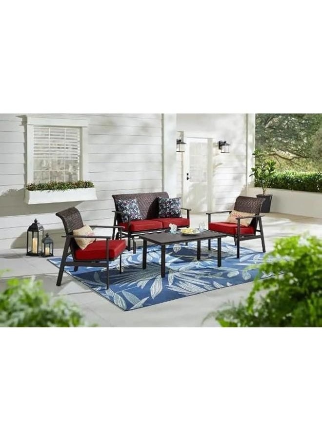 Harmony Home - Harmony Home 4-Seater Outdoor Sofa Set, 105x55x68 cm, Modern Wicker Patio Bistro Furniture with Cushioned Chairs & Tempered Glass Table, Metal Frame, Coffee - Image 1