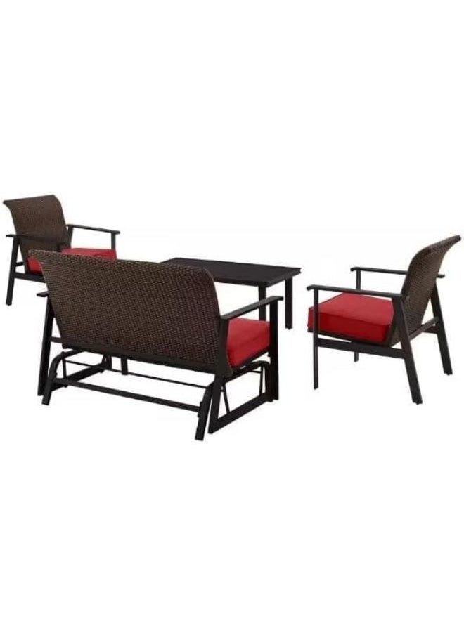 Harmony Home - Harmony Home 4-Seater Outdoor Sofa Set, 105x55x68 cm, Modern Wicker Patio Bistro Furniture with Cushioned Chairs & Tempered Glass Table, Metal Frame, Coffee - Image 1
