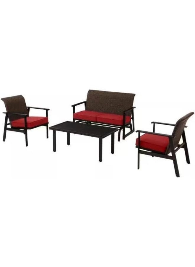 Harmony Home - Harmony Home 4-Seater Outdoor Sofa Set, 105x55x68 cm, Modern Wicker Patio Bistro Furniture with Cushioned Chairs & Tempered Glass Table, Metal Frame, Coffee - Image 1