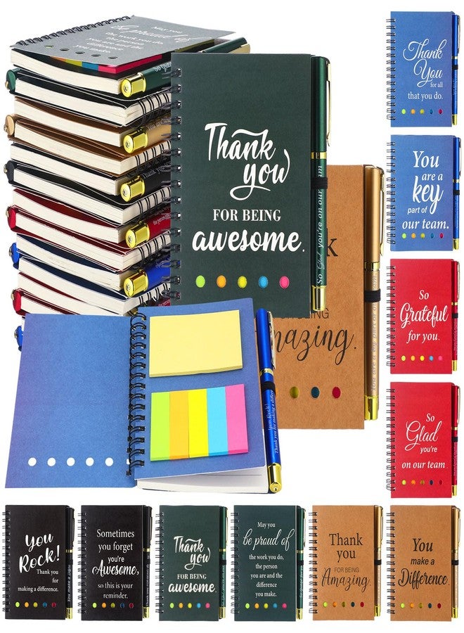 Zhanmai 30 Sets Team Gift for Employees Spiral Notebook Inspirational Leather Journals Thank You Team Gifts with Bamboo Ballpoint Pens Colored Sticky Index Tabs for Staff Coworker(Team Theme) - Image 1