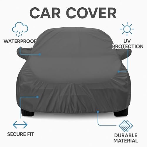 Sulfar 100% Water Resistant Car Body Cover Compatible with Mirror for SsangYong Tivoli (Triple Stitched, Full Bottom Elastic, Dark Grey) - Image 4