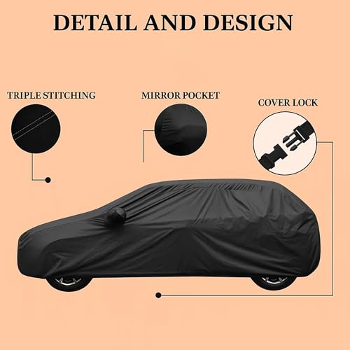 Sulfar 100% Water Resistant Car Body Cover Compatible with Mirror for SsangYong Tivoli (Triple Stitched, Full Bottom Elastic, Dark Grey) - Image 3