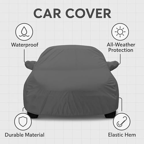 Sulfar 100% Water Resistant Car Body Cover Compatible with Mirror for SsangYong Tivoli (Triple Stitched, Full Bottom Elastic, Dark Grey) - Image 2