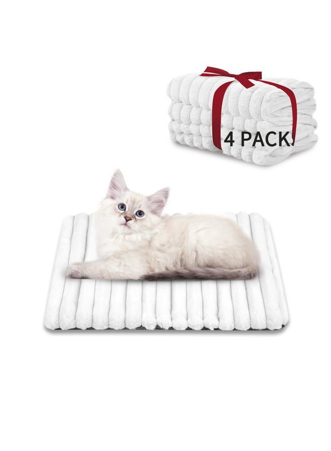 NWK Pack of 4 Fluffy Self Warming Cat Mat, Heated Cat Blanket, Thermal Dog Mat, Washable, Non-Slip Bottom for Sofa & Crate & Kennel & Car Seat (White, Small (19'' X 15'' X 0.7'')) - Image 1