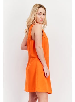 French Connection Women Solid Casual Mini Dress, Orange  - Image 2