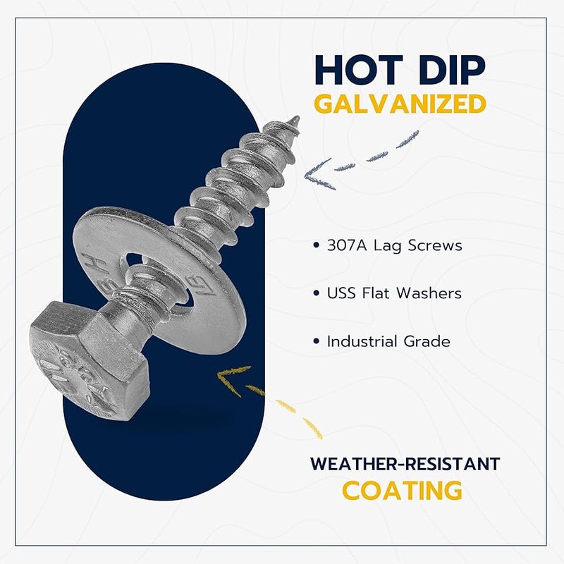 MAKERS BOLT 1/4 x 1-1/2 (100 Pack) Lag Screw Kit, 100 Screws and 100 washers, Hot Dip Galvanized, Meets ASME B18.2.1 Industrial/Commercial Grade by Makers Bolt - Image 3