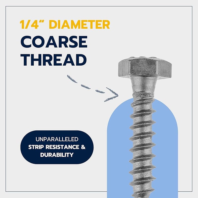 MAKERS BOLT 1/4 x 1-1/2 (100 Pack) Lag Screw Kit, 100 Screws and 100 washers, Hot Dip Galvanized, Meets ASME B18.2.1 Industrial/Commercial Grade by Makers Bolt - Image 5