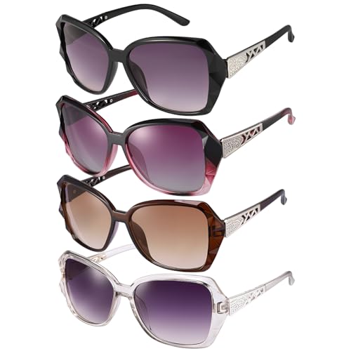 HEQU 4 Pcs Women Large Sunglasses, UV 400 Glasses Oversized Polarized Sunglasses Classic Trend Ladies Sunglasses Sparkling Rhinestone Large Frame Sunglasses for Women, black/purple/brown/clear - Image 1