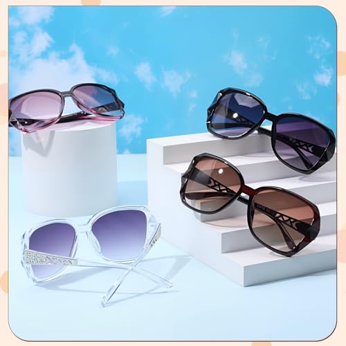 HEQU 4 Pcs Women Large Sunglasses, UV 400 Glasses Oversized Polarized Sunglasses Classic Trend Ladies Sunglasses Sparkling Rhinestone Large Frame Sunglasses for Women, black/purple/brown/clear - Image 4