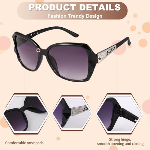 HEQU 4 Pcs Women Large Sunglasses, UV 400 Glasses Oversized Polarized Sunglasses Classic Trend Ladies Sunglasses Sparkling Rhinestone Large Frame Sunglasses for Women, black/purple/brown/clear - Image 3