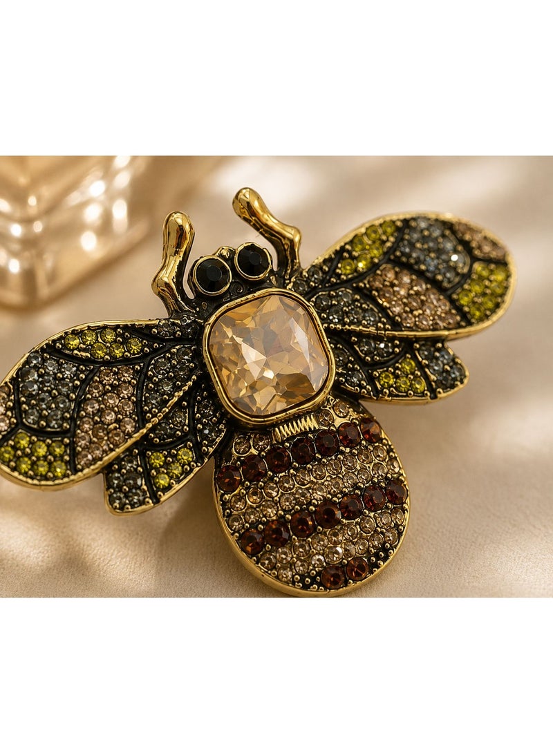 Gold Tone Stainless Steel Bee Brooch for Women, Amber Color Crystal Center with Sparkling Zircon Stones, Elegant Insect Lapel Pin Fashion Jewelry - Image 5