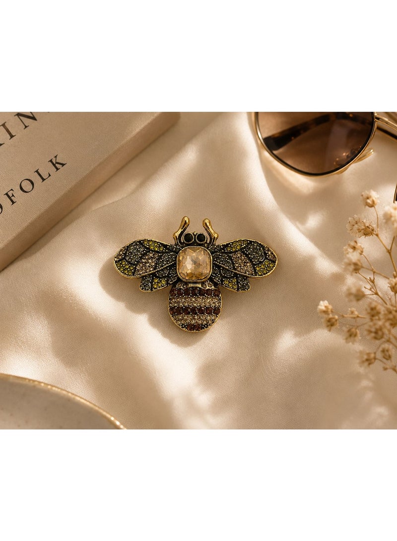 Gold Tone Stainless Steel Bee Brooch for Women, Amber Color Crystal Center with Sparkling Zircon Stones, Elegant Insect Lapel Pin Fashion Jewelry - Image 4