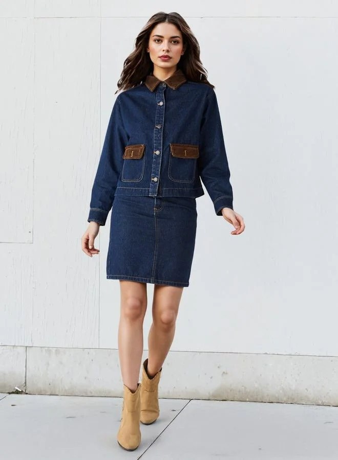 Lee Cooper Lee Cooper Regular Fit Corduroy Collar Denim Jacket