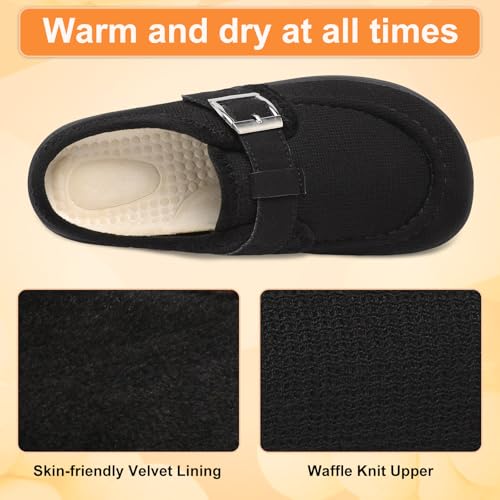 JOINFREE Womens Wide Slippers Cozy Adjustable House Mules Warm Memory Foam Indoor Outdoor Slip On Bedroom Shoes Edema Swollen Diabetic Slippers Black Size 8 - Image 3