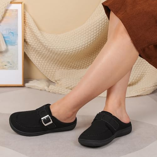 JOINFREE Womens Wide Slippers Cozy Adjustable House Mules Warm Memory Foam Indoor Outdoor Slip On Bedroom Shoes Edema Swollen Diabetic Slippers Black Size 8 - Image 2