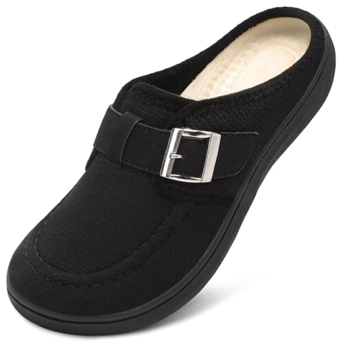 JOINFREE Womens Wide Slippers Cozy Adjustable House Mules Warm Memory Foam Indoor Outdoor Slip On Bedroom Shoes Edema Swollen Diabetic Slippers Black Size 8 - Image 1