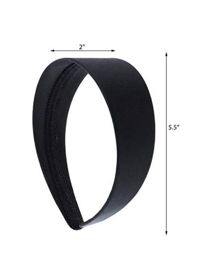 Motique Accessories Black 2 Inch Wide Satin Hard Headband With No Teeth Head Band For Women And Girls ()  - Image 1