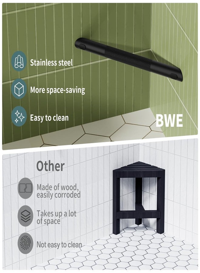 BWE مسند قدمين أسود غير لامع للاستحمام من BWE، مسند قدمين زاوية من الفولاذ المقاوم للصدأ لحلاقة الساقين، مسند قدمين مانع للانزلاق ومُحزّز، مسند قدمين مثبت على الحائط للحلاقة في الحمام - Image 2