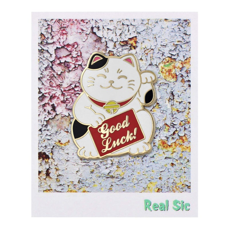 Real Sic Real Sic Lucky Cat Pin - Good Luck Cat Enamel Pin, Waving Cat Lapel Pin - Cute, Kawaii Good Luck Charm & Gift Accessory for Jackets, Hats, Backpacks & Tops (White)  - Image 2