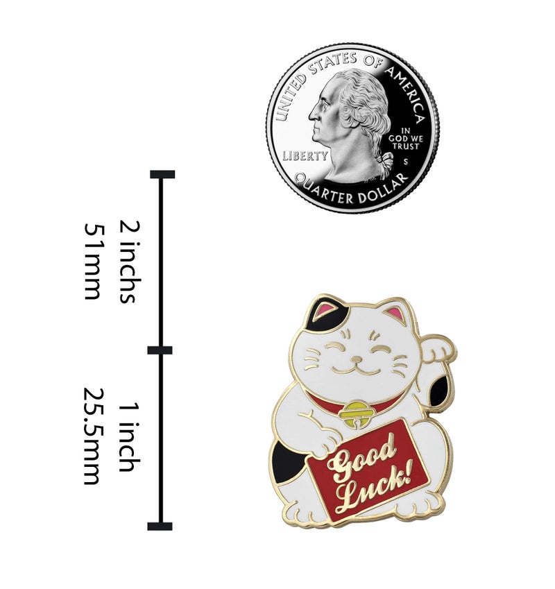 Real Sic Real Sic Lucky Cat Pin - Good Luck Cat Enamel Pin, Waving Cat Lapel Pin - Cute, Kawaii Good Luck Charm & Gift Accessory for Jackets, Hats, Backpacks & Tops (White)  - Image 5