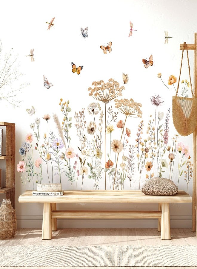 DECOWALL SG2-2513 Boho Wild Flower Wall Decals Botanical Peel and Stick Removable Stickers with Butterflies and Dragonflies for Living Room Bedroom Nursery Playroom Home Decoration Art Mural - Image 2