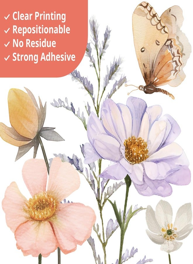 DECOWALL SG2-2513 Boho Wild Flower Wall Decals Botanical Peel and Stick Removable Stickers with Butterflies and Dragonflies for Living Room Bedroom Nursery Playroom Home Decoration Art Mural - Image 5