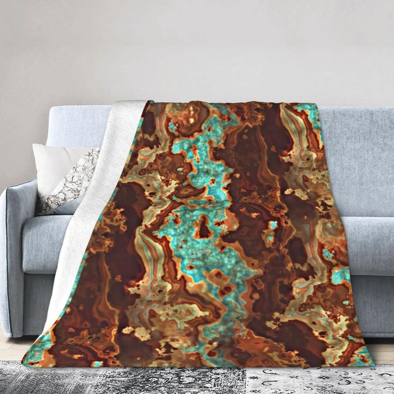 Brown Aqua Turquoise Green Geode Marble Flannel 60"X50" Blanket - Soft and Light All Season Comfort Blanket - Travel, Home Décor - Image 1