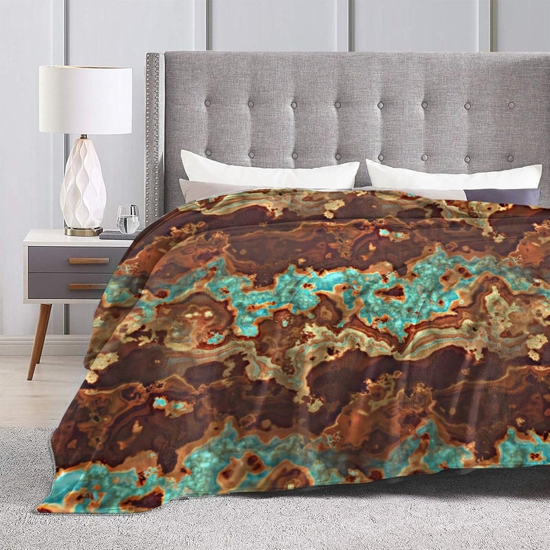 Brown Aqua Turquoise Green Geode Marble Flannel 60"X50" Blanket - Soft and Light All Season Comfort Blanket - Travel, Home Décor - Image 4