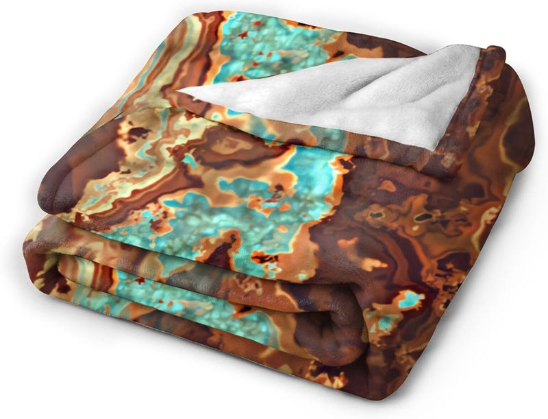 Brown Aqua Turquoise Green Geode Marble Flannel 60"X50" Blanket - Soft and Light All Season Comfort Blanket - Travel, Home Décor - Image 2