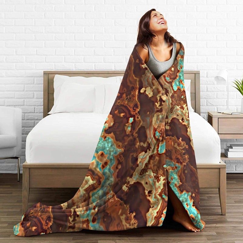 Brown Aqua Turquoise Green Geode Marble Flannel 60"X50" Blanket - Soft and Light All Season Comfort Blanket - Travel, Home Décor - Image 5
