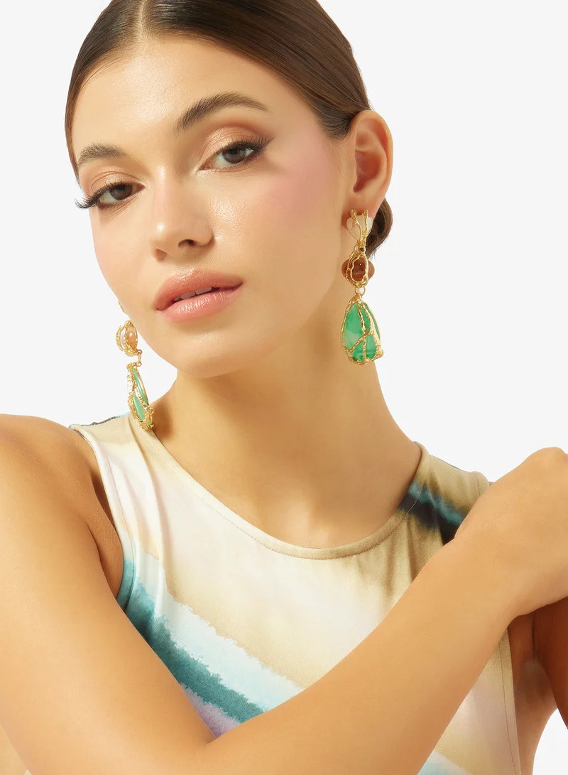 Ella Green Multicolor Drop Down Earrings for Women | Best Price UAE