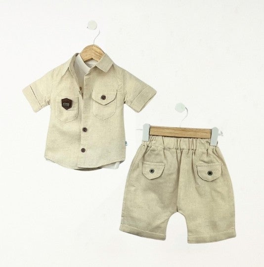 FOR MY BABY Baby Fou Thin Linen Shirt 3 Piece Set - Image 1