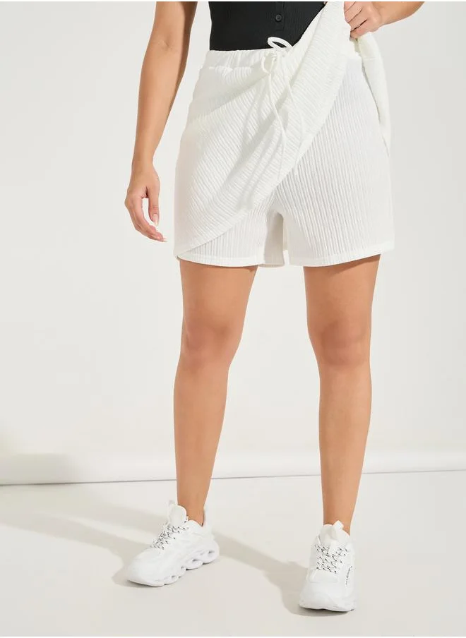 Styli Solid Ribbed Skort with Elasticated Waist