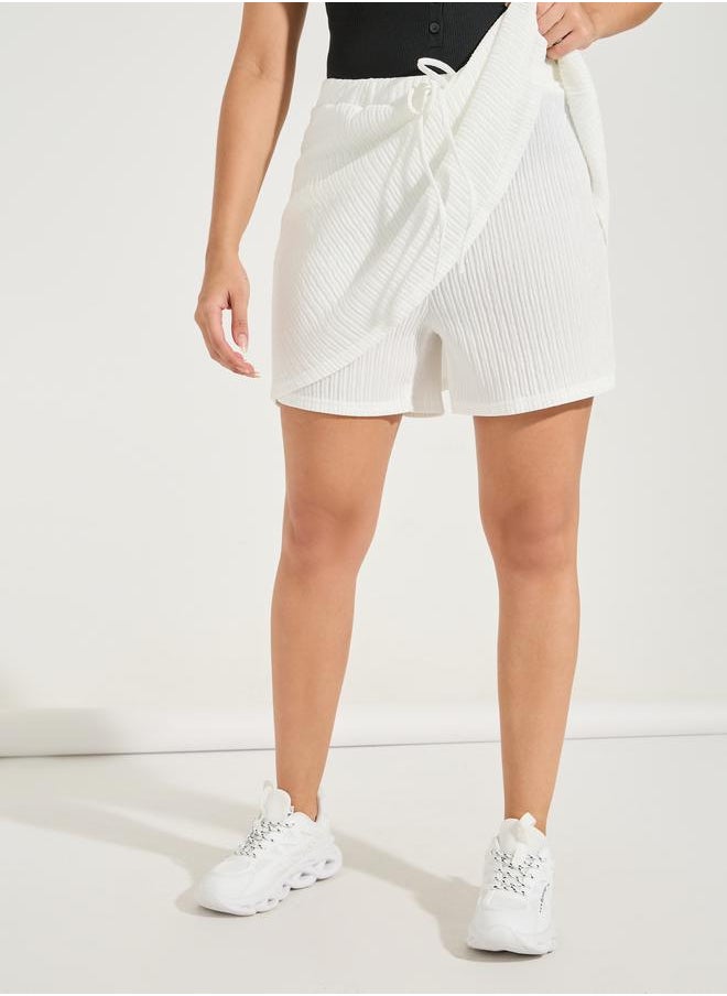 Solid Ribbed Skort with Elasticated Waist