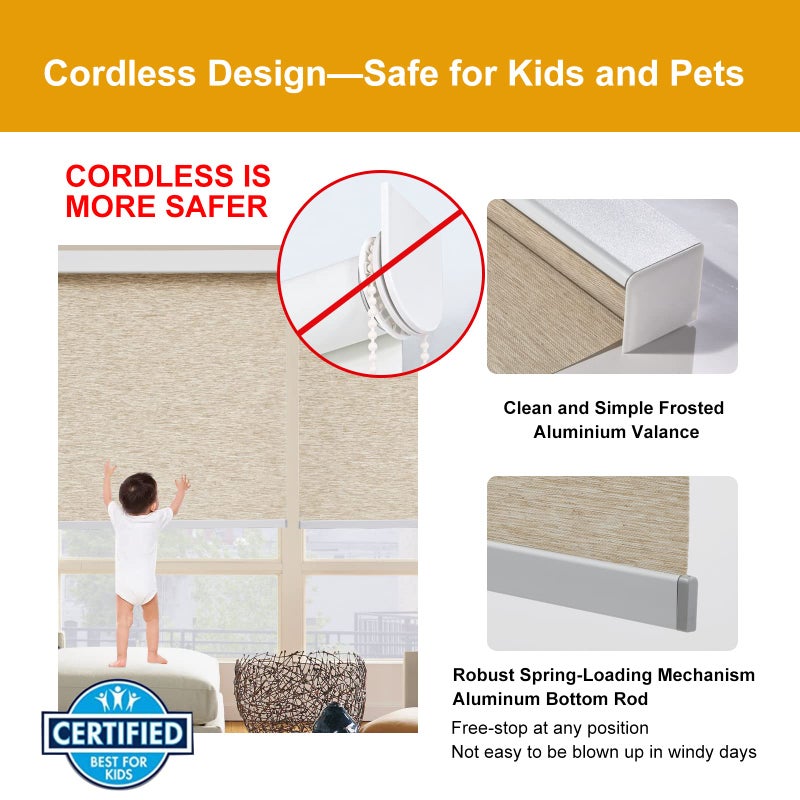 Persilux Free-Stop Cordless Light Filtering Roller Shades for Windows (Khaki 25" x 72") Natural Woven Fabric UV Protection Privacy Roller Blinds for Windows Blinds for Doors, Home, Office, Kitchen - Image 4