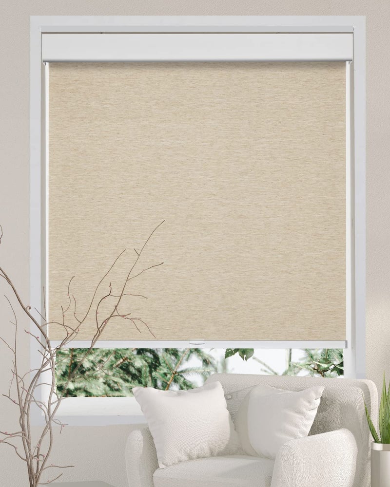 Persilux Free-Stop Cordless Light Filtering Roller Shades for Windows (Khaki 25" x 72") Natural Woven Fabric UV Protection Privacy Roller Blinds for Windows Blinds for Doors, Home, Office, Kitchen - Image 2