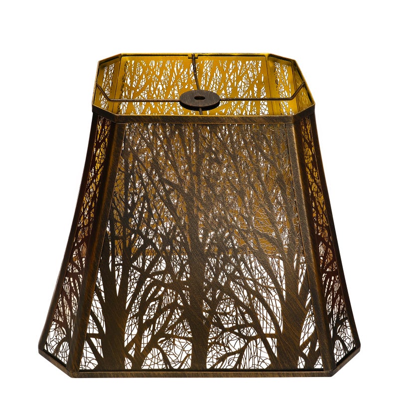 ALUCSET Rectangle Large Metal Lampshade Forest Etching Forest Lamp Shade Pattern Fits For Table Lamps And Floor Lamps Spider Fitter (8+6)" Top x (13.8+8)" Bottom x 11" High - Image 1
