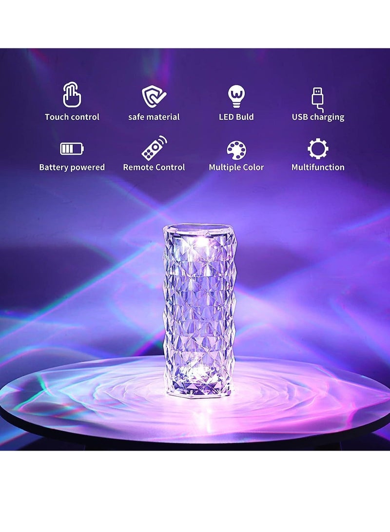 Raxoom Crystal Diamond 3D Rose Table Lamp, LED 16 Color changing Night Light with Remote and Touch Control,Built-in Battery USB Rechargeable Desk Lamp for Bedroom,Living room,party, home decor - Image 3