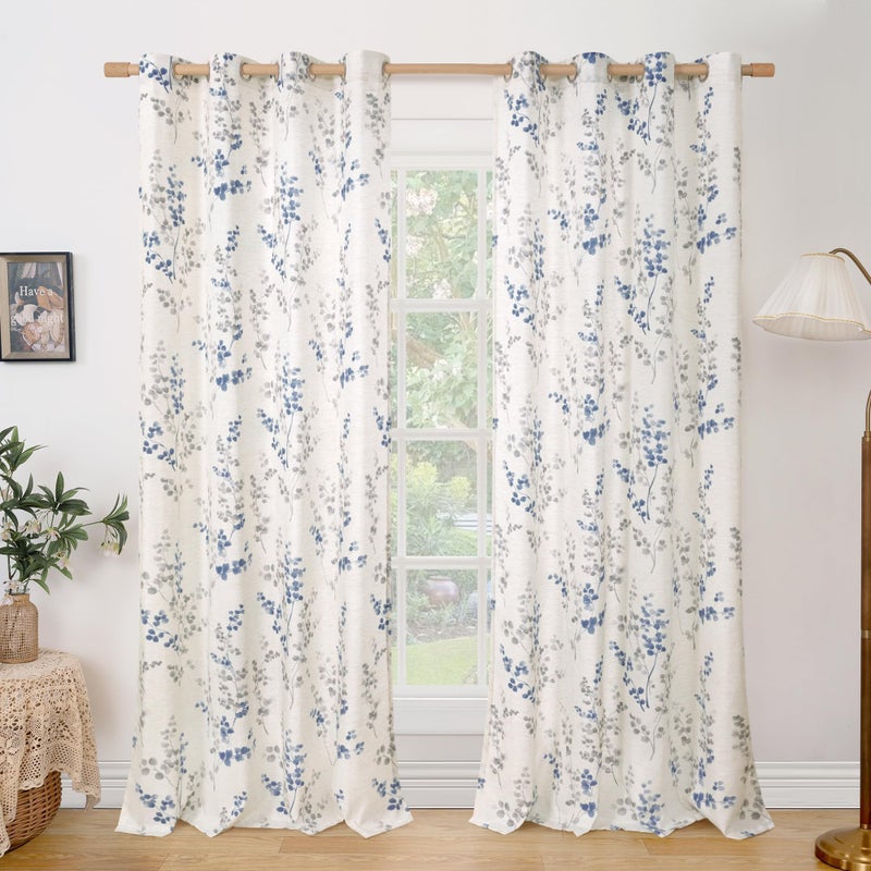 BGment ستائر بياضات Brage لغرفة المعيشة 90 بوصة طول 2 لوحات الأزهار أنماط أوراق الأزهار تصفية ضوء الستائر خصوصية لغرفة النوم Boho Farmhouse خمر كل 52 بوصة البحرية - Image 1