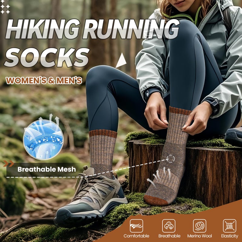 Eocom Merino Wool Hiking Socks for Men & Women Thermal Winter Warm Work Cushion Outdoor Crew Boot Socks 5 Pairs(Grey/Black/Brown, Medium) - Image 3