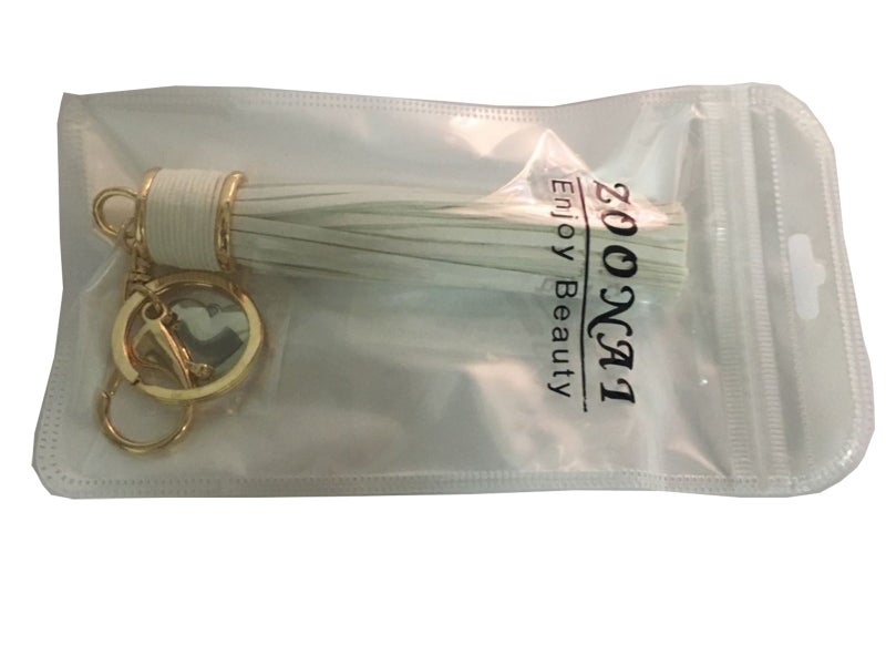 ZOONAI Women Leather Tassels Keychain Car Circle Key Rings Gift Bag Hanging Buckle (White) - Image 4