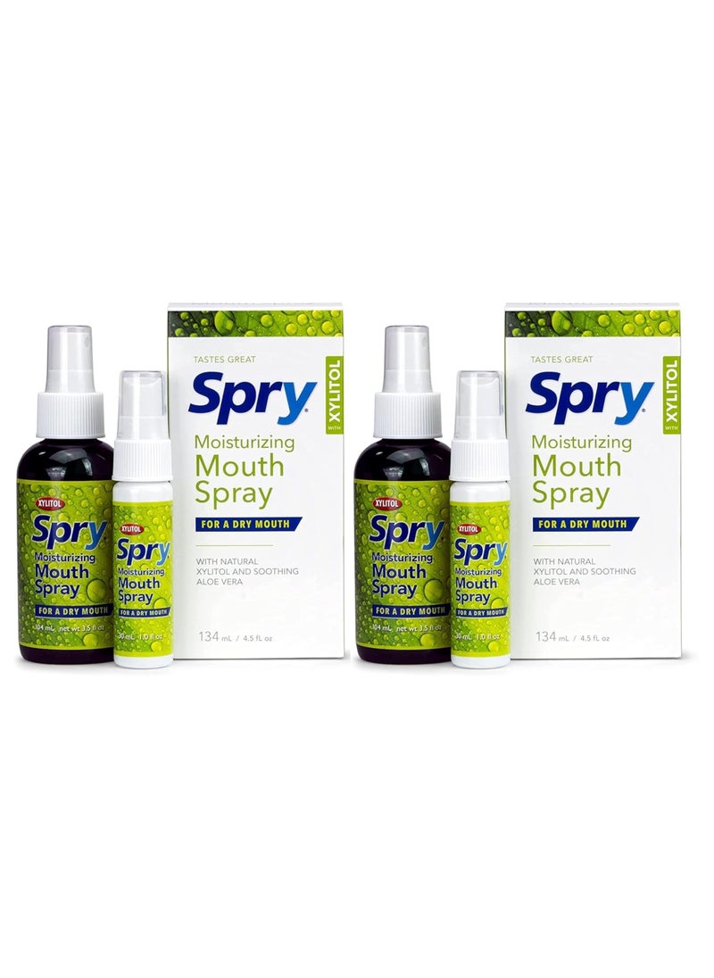 Spry Spry Xylitol Moisturizing Bad Breath Mouth Spray, Bad Breath Treatment Oral Breath Spray with Natural Spearmint, 4.5 fl.oz (Pack of 2) 