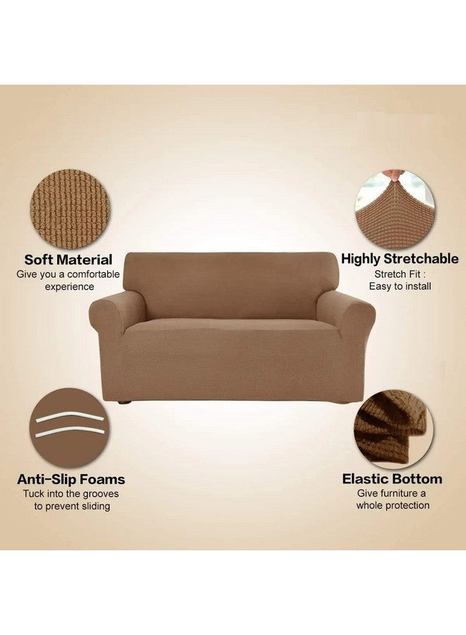 لوكزر غطاء أريكة Lukzer Universal 4 Seater Cover 280 GSM ناعم الملمس لحماية الأريكة مع غطائي وسادة (مربعات بيج داكنة منقوشة/230-300 سم/قماش جاكار) SC-058-04 - Image 5