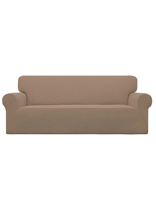 لوكزر غطاء أريكة Lukzer Universal 4 Seater Cover 280 GSM ناعم الملمس لحماية الأريكة مع غطائي وسادة (مربعات بيج داكنة منقوشة/230-300 سم/قماش جاكار) SC-058-04 - Image 2