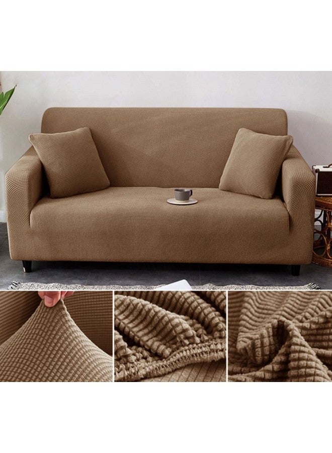 لوكزر غطاء أريكة Lukzer Universal 4 Seater Cover 280 GSM ناعم الملمس لحماية الأريكة مع غطائي وسادة (مربعات بيج داكنة منقوشة/230-300 سم/قماش جاكار) SC-058-04 - Image 3