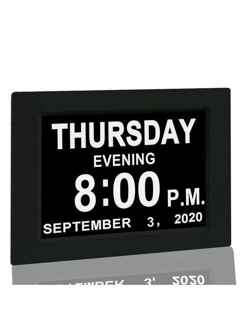 JALL 【New 2024】 Digital Calendar Alarm Day Clock - with 8" Large Screen Display, am pm, Multiple Alarms, for Impaired Vision People, The Aged Seniors, The Dementia, for Desk, Wall Mounted, Black