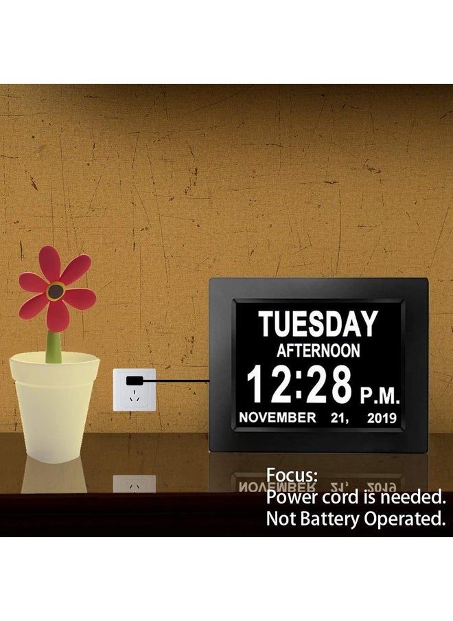 JALL 【New 2024】 Digital Calendar Alarm Day Clock - with 8" Large Screen Display, am pm, Multiple Alarms, for Impaired Vision People, The Aged Seniors, The Dementia, for Desk, Wall Mounted, Black