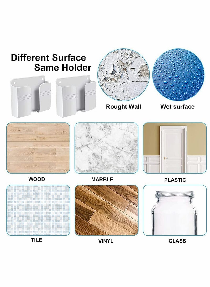 SOLARAE 8 Pieces Wall Mount Phone Holder, Adhesive Remote Control Storage Box Wall Mount Charging Phone Stand Holder Adhesive Non Slip Media Organizer Storage Box for Bedroom Kitchen Bathroom (White) - Image 5