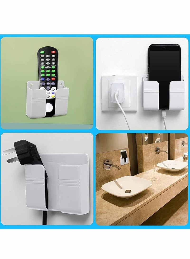SOLARAE 8 Pieces Wall Mount Phone Holder, Adhesive Remote Control Storage Box Wall Mount Charging Phone Stand Holder Adhesive Non Slip Media Organizer Storage Box for Bedroom Kitchen Bathroom (White) - Image 2